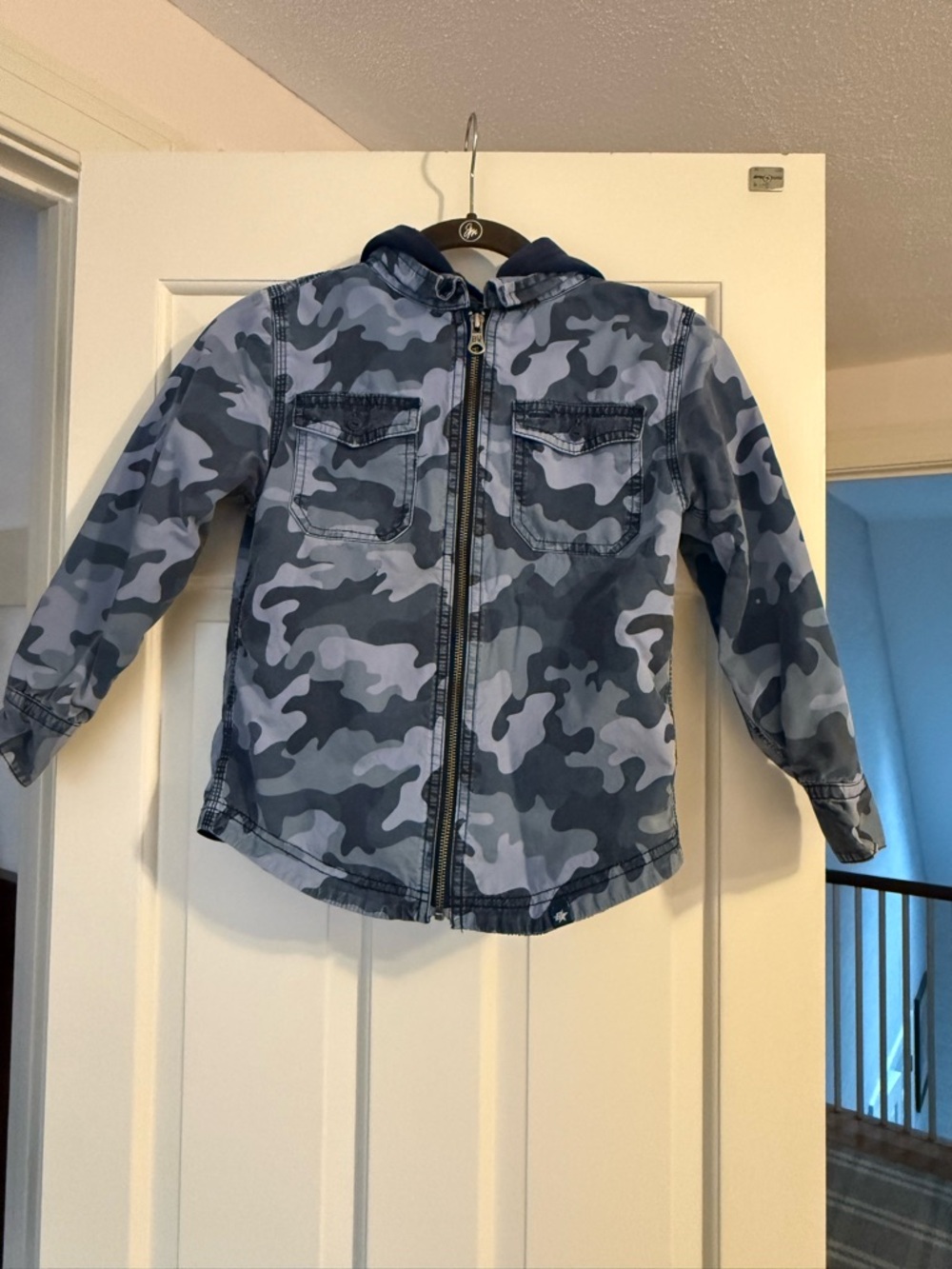 Kids Blue Camo Hooded Jacket with fleece lining